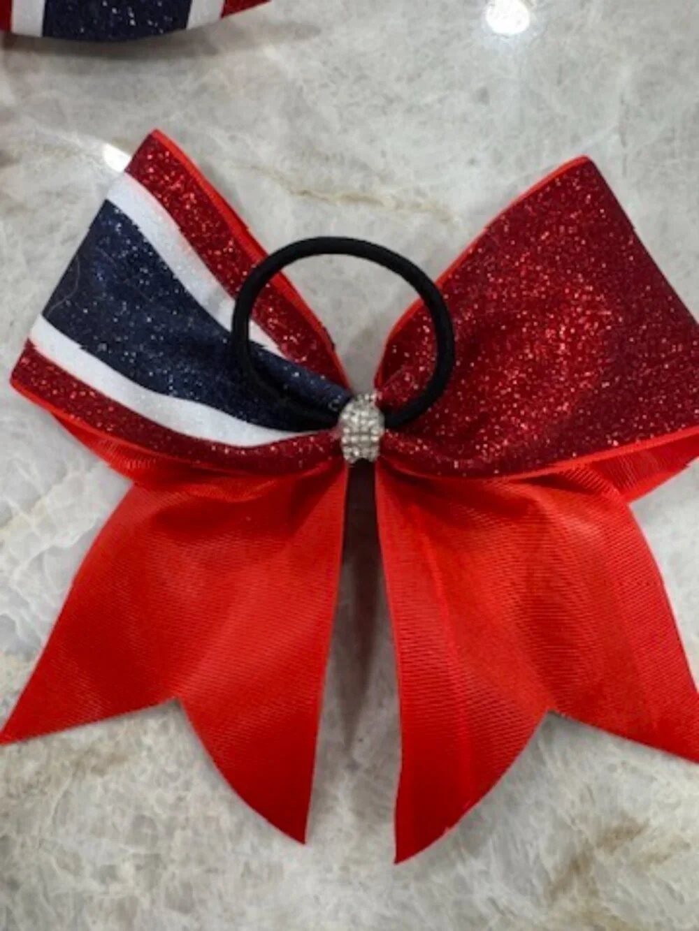 Girls Glitter Bows Red White Blue Rhinestones Set of 4